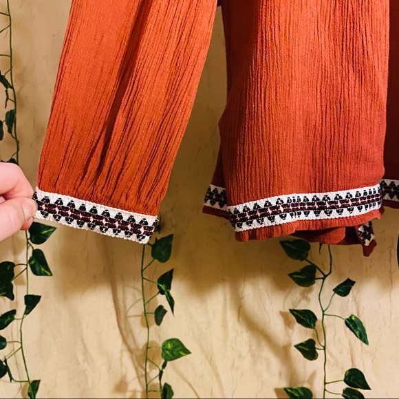 Bohemian Sunburnt Orange Pleated Boho Cardigan Tie Open Front - Picture 8 of 9